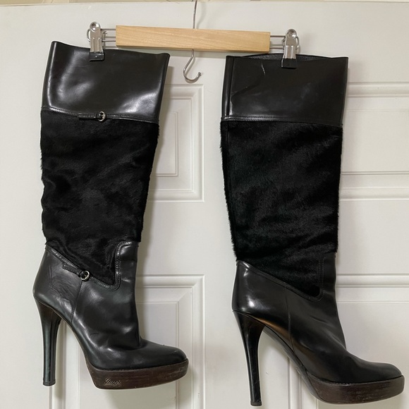 Gucci platform boots, black with mink fur. - Picture 2 of 2